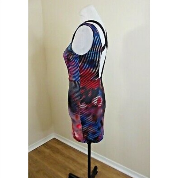 BEBE Womens Bodycon DRESS - Size Small - BLACK Striped Guzel Floral - Picture 6 of 8